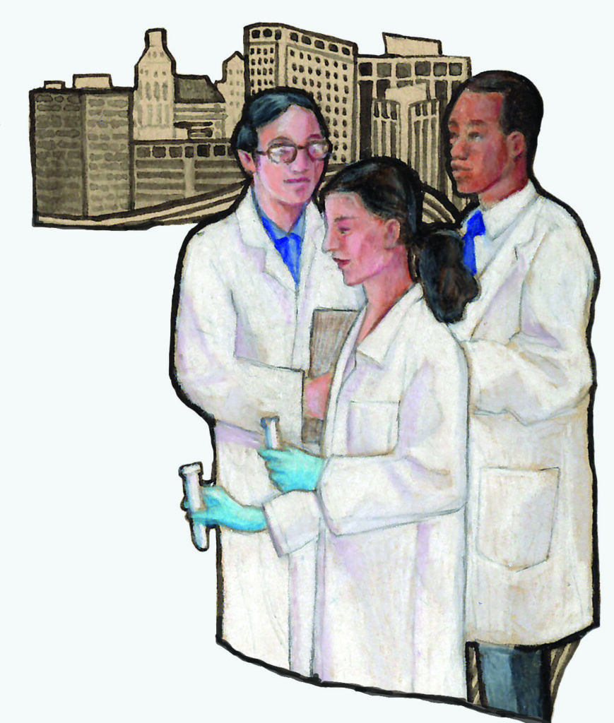 Illustration of scientists working