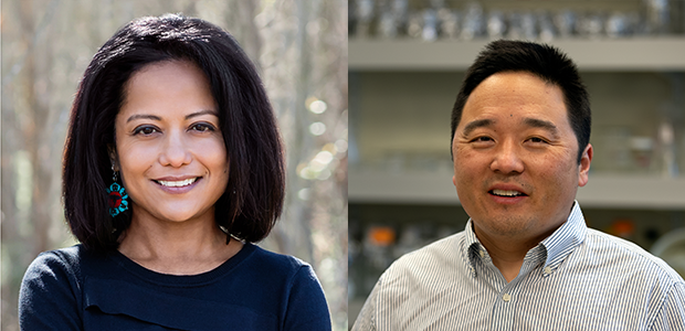 Dr. Sujan Shresta (on the left) and Dr. Kenneth Kim will investigate how susceptible ACEihumanized mice are to SARS-CoV-2 infection. Image: Courtesy of La Jolla Institute for Immunology. 
